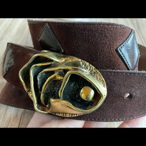 Brown leather vintage belt with Brass buckle